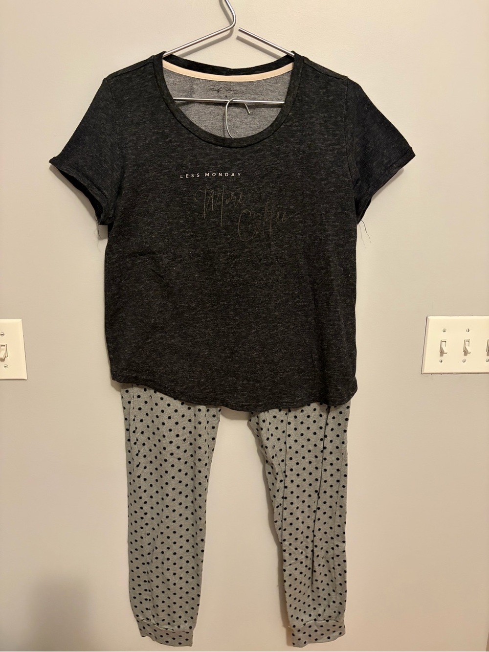 Charcoal Black Tee with Light Gray Polka Dot Capris